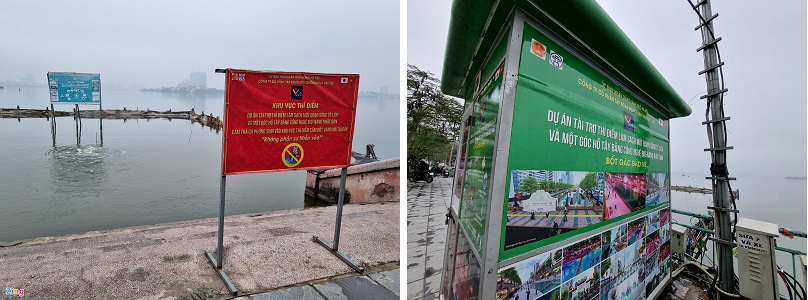 Hàng rào vẫn bao quanh dự án dù đã dừng thí điểm làm sạch hồ Tây Hàng rào vẫn bao quanh dự án dù đã dừng thí điểm làm sạch hồ Tây