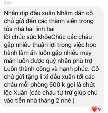 Chủ nhà lì xì mỗi phòng trọ 500.000 đồng sau Tết