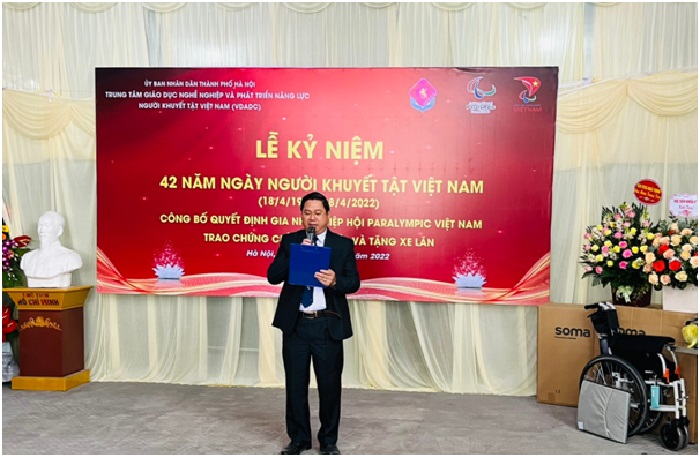Lễ kỷ niệm 42 năm ngày Người khuyết tật Việt Nam (18/4/1980- 18/4/2022) & Công bố quyết định gia nhập Hiệp hội Paralympic Việt Nam & Trao Chứng chỉ Tốt nghiệp và Tặng Xe lăn cho Người khuyết tật khóa 1 Lễ kỷ niệm 42 năm ngày Người khuyết tật Việt Nam (18/4/1980- 18/4/2022) & Công bố quyết định gia nhập Hiệp hội Paralympic Việt Nam & Trao Chứng chỉ Tốt nghiệp và Tặng Xe lăn cho Người khuyết tật khóa 1