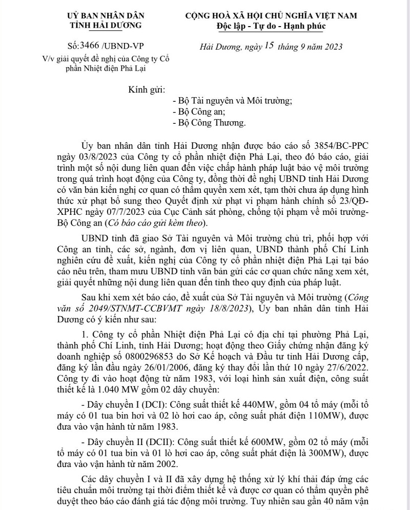 Hải Dương: Đề nghị xem xét việc áp dụng hình phạt bổ sung với Nhiệt điện Phả Lại Hải Dương: Đề nghị xem xét việc áp dụng hình phạt bổ sung với Nhiệt điện Phả Lại