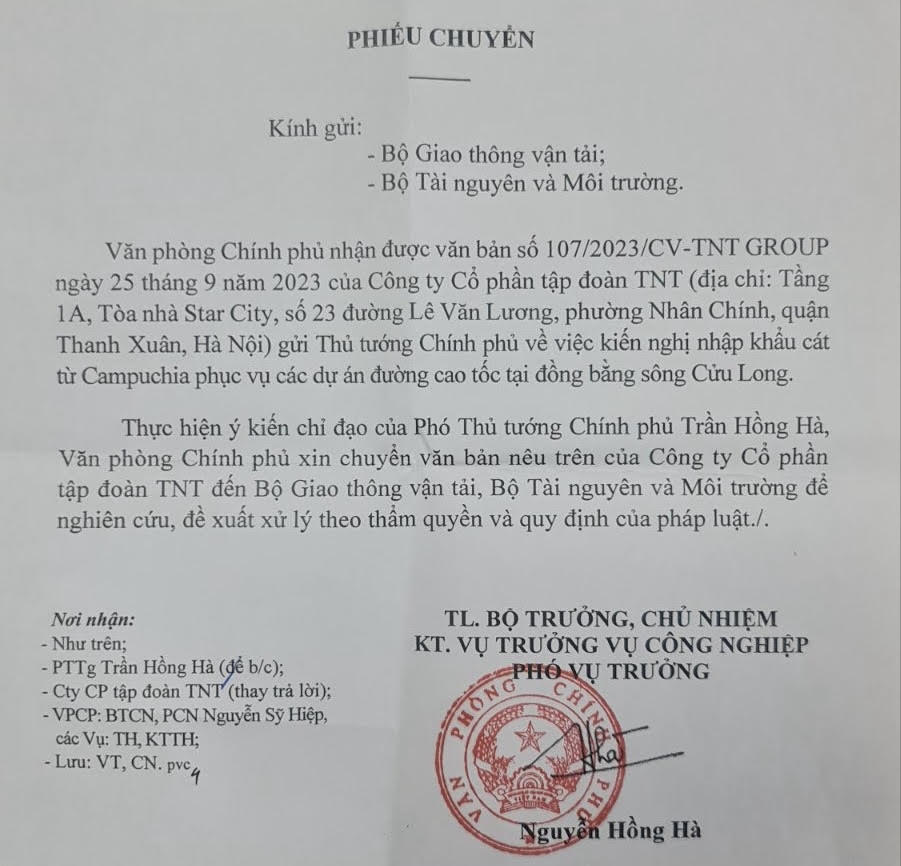 Chính phủ tiếp nhận kiến nghị nhập khẩu cát từ Campuchia phục vụ các dự án đường cao tốc