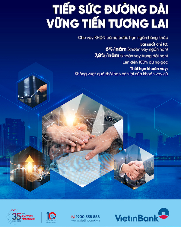 VietinBank cho vay doanh nghiệp trả nợ trước hạn ngân hàng khác, lãi suất chỉ từ 6,0%/năm