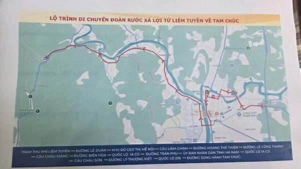 Lộ trình cung rước xá lợi Đức Phật về chùa Tam Chúc Lộ trình cung rước xá lợi Đức Phật về chùa Tam Chúc