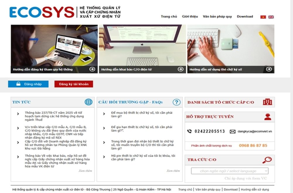 Quy định mới về cấp Giấy chứng nhận xuất xứ hàng hóa (C/O) thông qua Hệ thống eCoSys