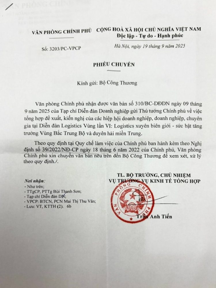 Văn phòng Chính phủ đề nghị xem xét các kiến nghị tại Diễn đàn Logistics Vùng lần VI Văn phòng Chính phủ đề nghị xem xét các kiến nghị tại Diễn đàn Logistics Vùng lần VI